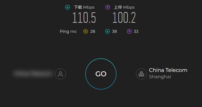 快连 LetsVPN 在中国电信上海线路下的 Ookla Speedtest 单次测速结果:下载 110.5 Mbps(2026 年 9 月)